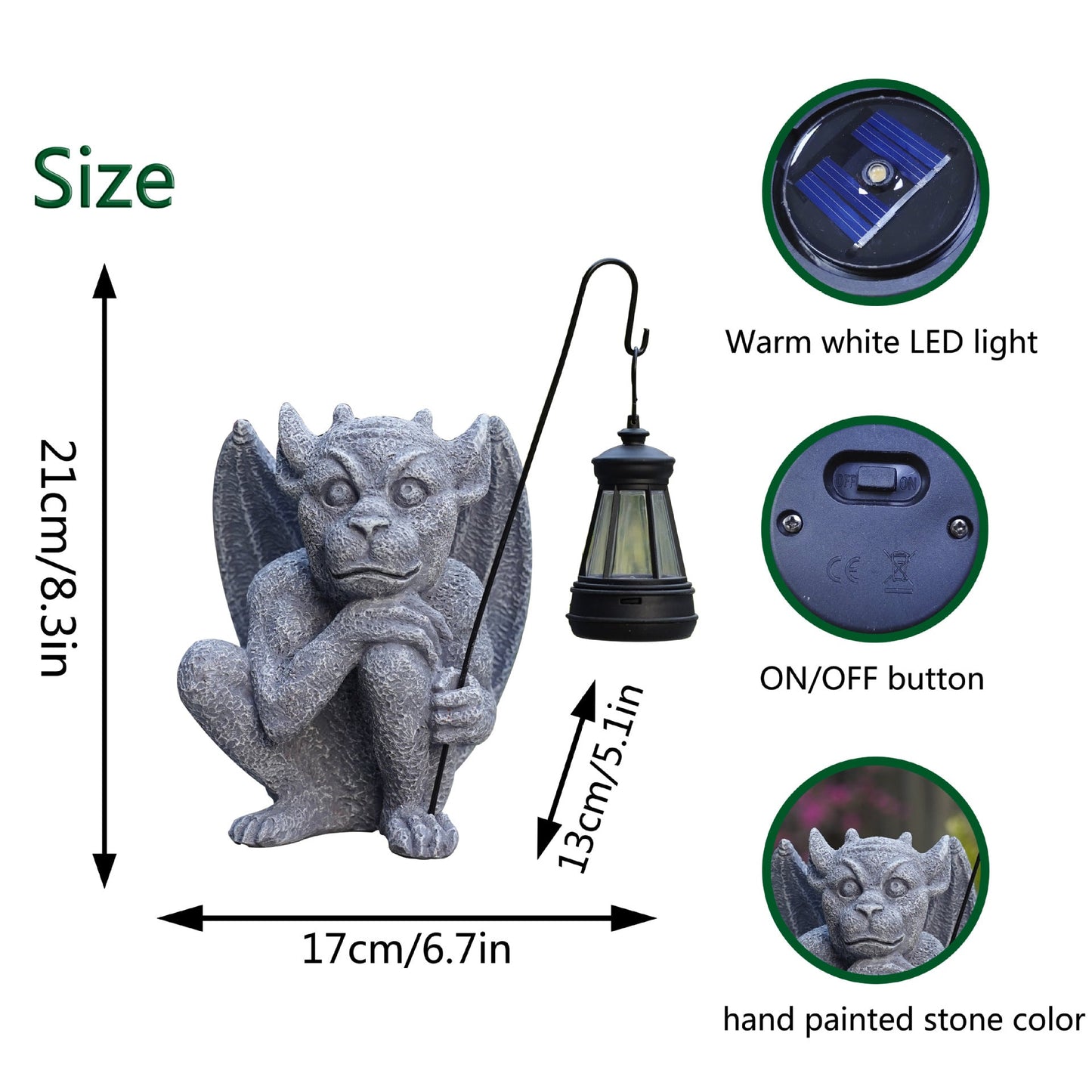 Solar Powered Gargoyle Statue With Led Lantern Gothic Outdoor Halloween Garden Decor