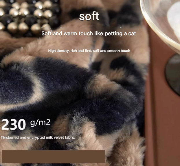 Brown Leopard Print Luxury Winter Faux Rabbit Fur Bedding Set 4 Piece Melange Style Plush For 1.8M Beds (200X230cm Duvet