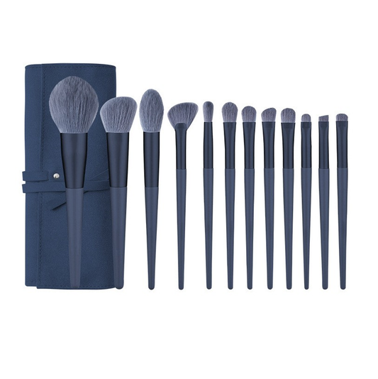 Elosung Dark Blue 12-Piece Professional Makeup Brush Set With Cosmetic Bag Premium Synthetic Fiber