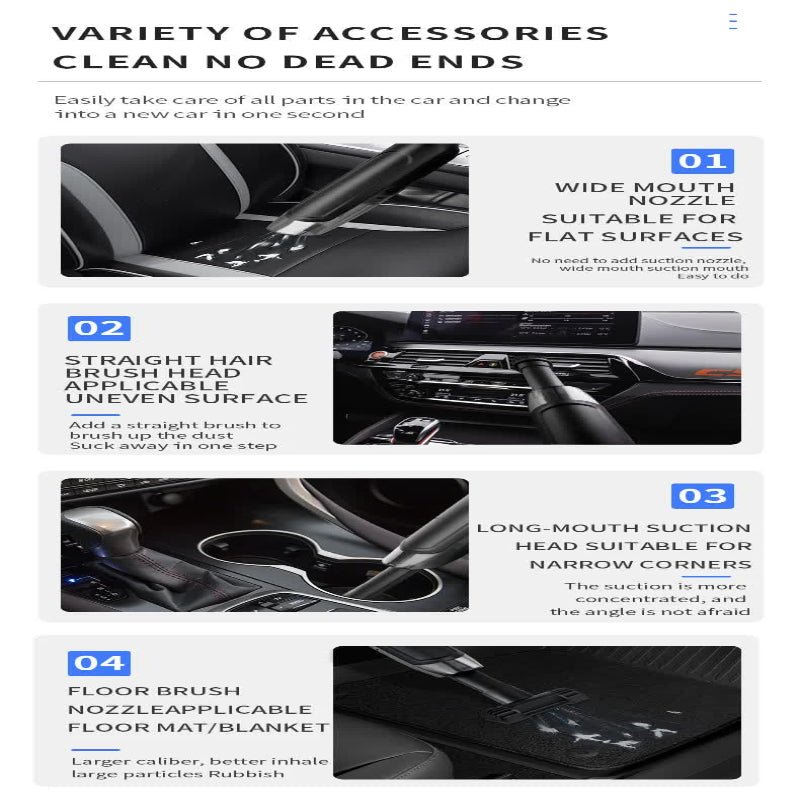 Wireless Handheld Car Vacuum Cleaner 8000Pa Suction Usb Rechargeable Wet & Dry Use Lightweight With Washable Filter 40 M