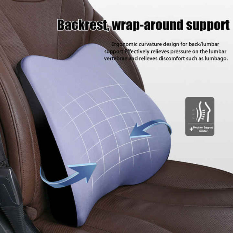 Black Memory Foam Car Seat Neck And Lumbar Support Set Aaa Ergonomic Cushion For Office Home Driving
