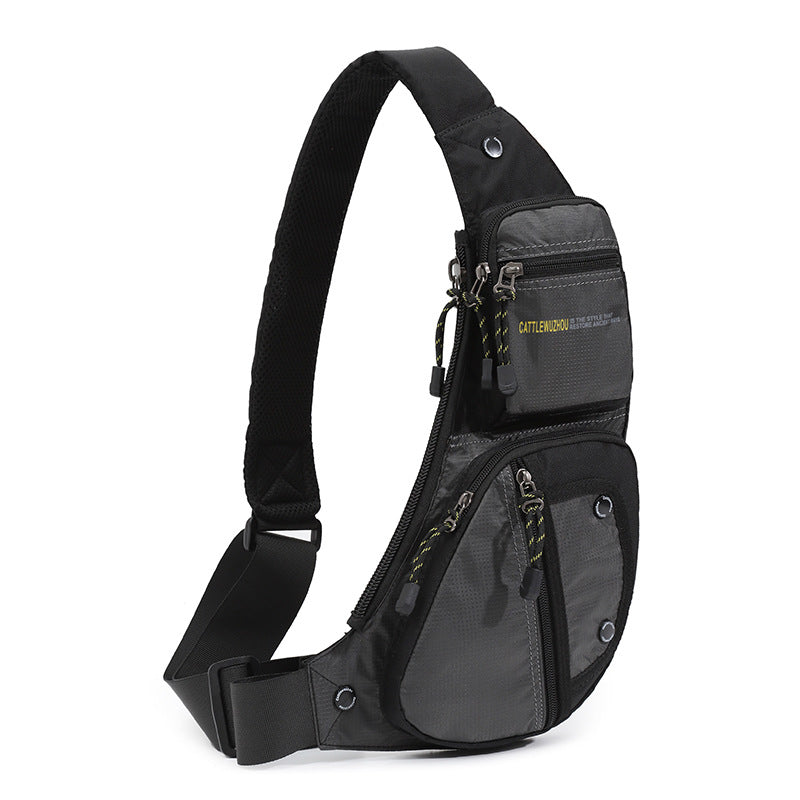 Elosung Black And Grey Men's Chest Bag Multi Functional Waterproof Crossbody Sling For Outdoor Sports