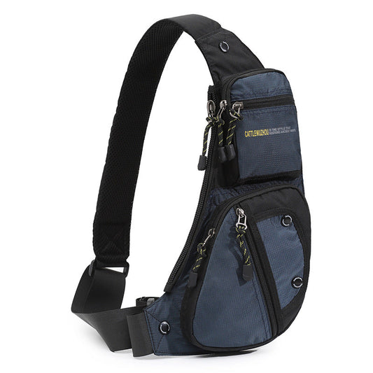 Black And Blue Men's Vintage Chest Bag Multi Functional Waterproof Crossbody Sling For Outdoor Sports