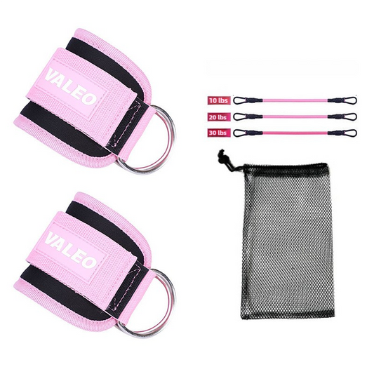 Pink Set (2 Ankle Straps + 3 Elastic Ropes 1 Mesh Bag) Adjustable For Leg And Glute Training Eva Padded Gym Foot