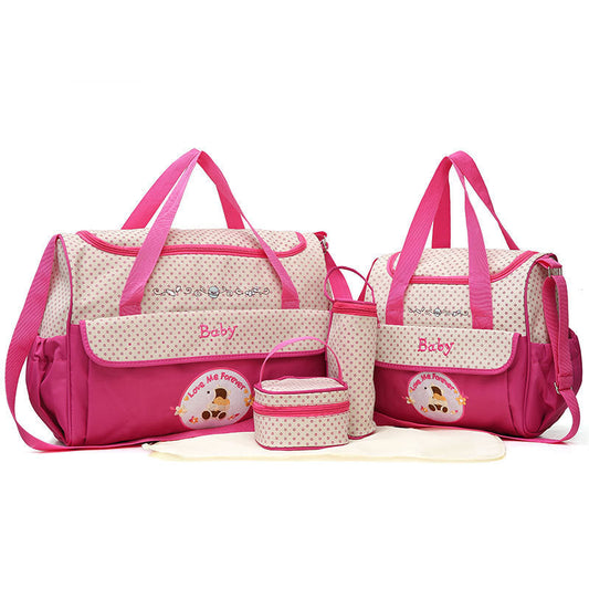 5 Piece Mommy Bag Set Large Capacity Diaper Bags For Baby Travel Pink