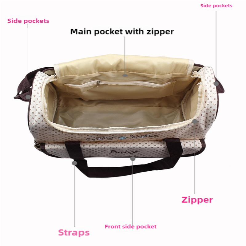 5 Piece Mommy Bag Set Large Capacity Diaper Bags For Baby Travel Pink