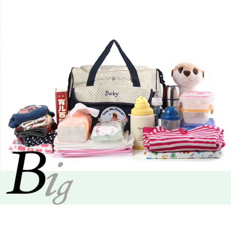 5 Piece Mommy Bag Set Large Capacity Diaper Bags For Baby Travel Pink