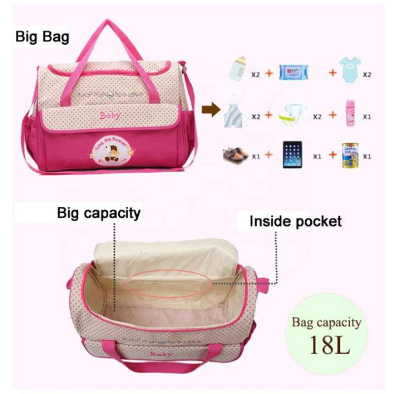 5 Piece Mommy Bag Set Large Capacity Diaper Bags For Baby Travel Pink