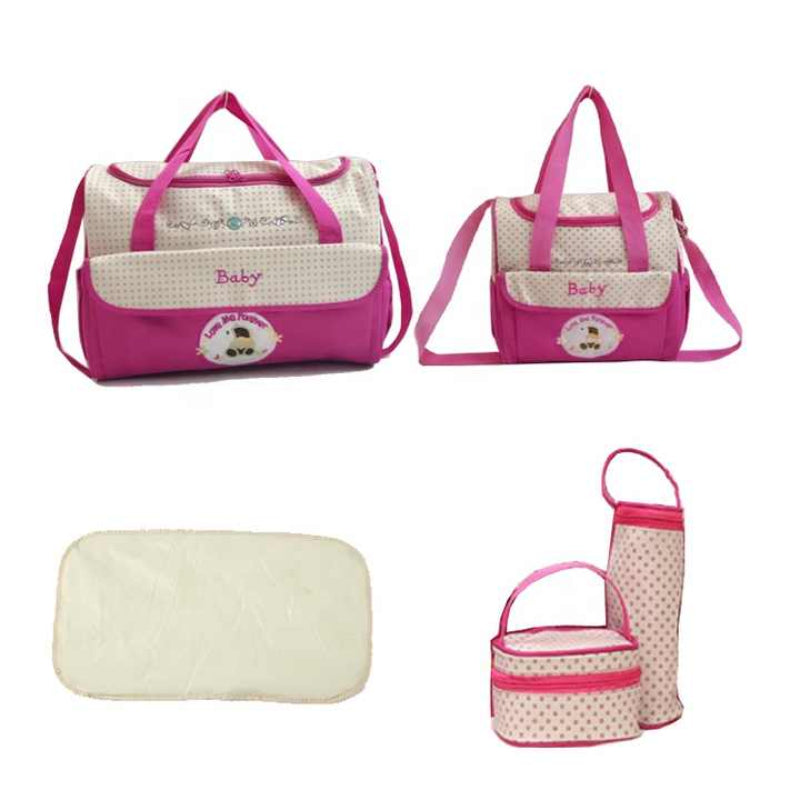 5 Piece Mommy Bag Set Large Capacity Diaper Bags For Baby Travel Pink