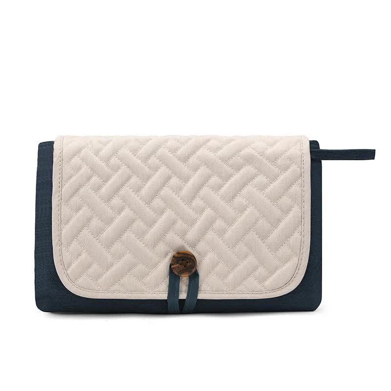 Blue And White Patchwork Portable Little One Changing Mat Waterproof Foldable Compact Diaper Pad For Travel & Everyday U