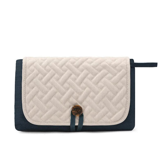 Blue And White Patchwork Portable Little One Changing Mat Waterproof Foldable Compact Diaper Pad For Travel & Everyday U