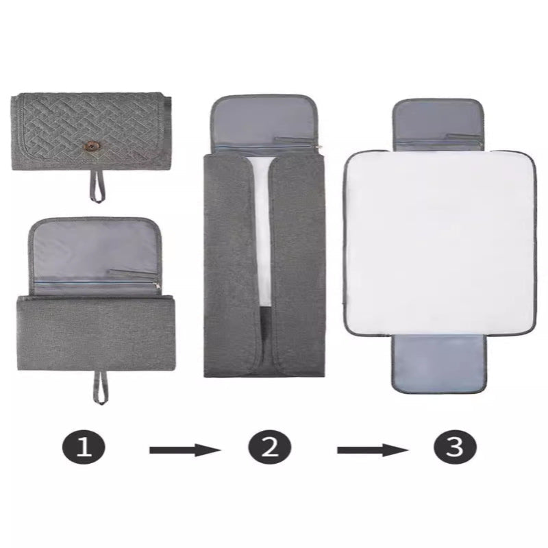 Blue And White Patchwork Portable Little One Changing Mat Waterproof Foldable Compact Diaper Pad For Travel & Everyday U