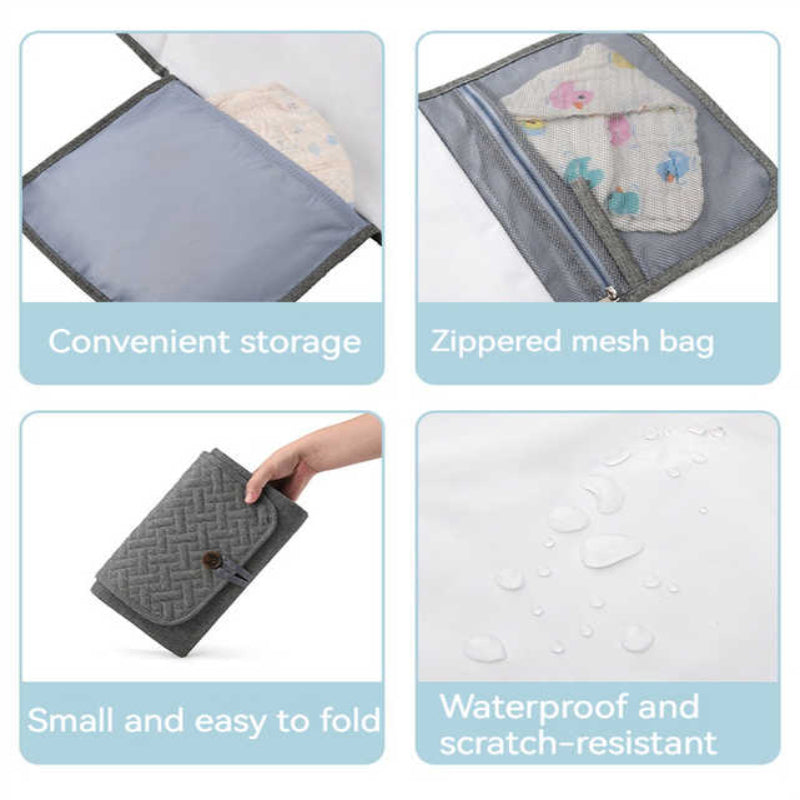Blue And White Patchwork Portable Little One Changing Mat Waterproof Foldable Compact Diaper Pad For Travel & Everyday U