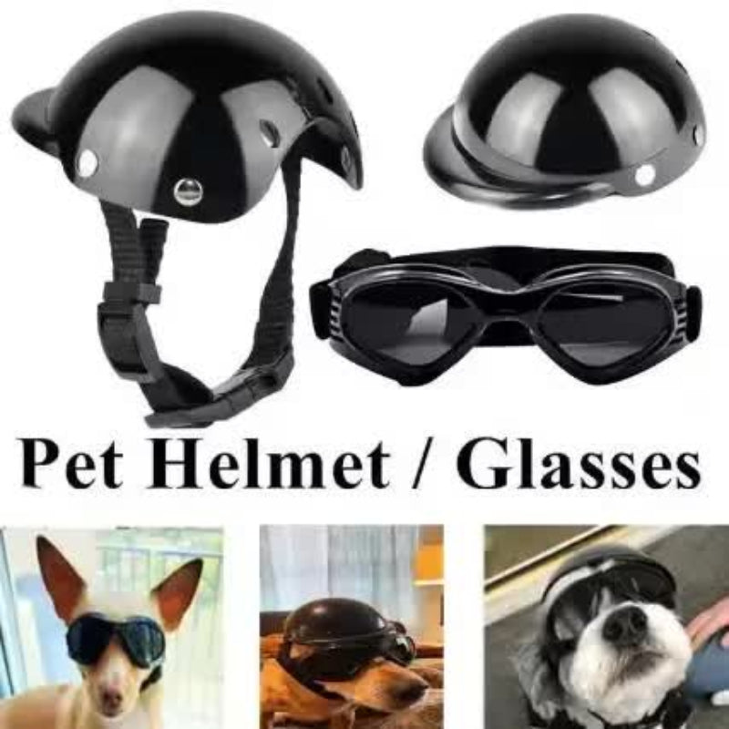 Elosung Black Pet Helmet & Goggles Set Safety Gear For Dogs Uv Protection Durable Abs Material Stylish Outdoor Accessory