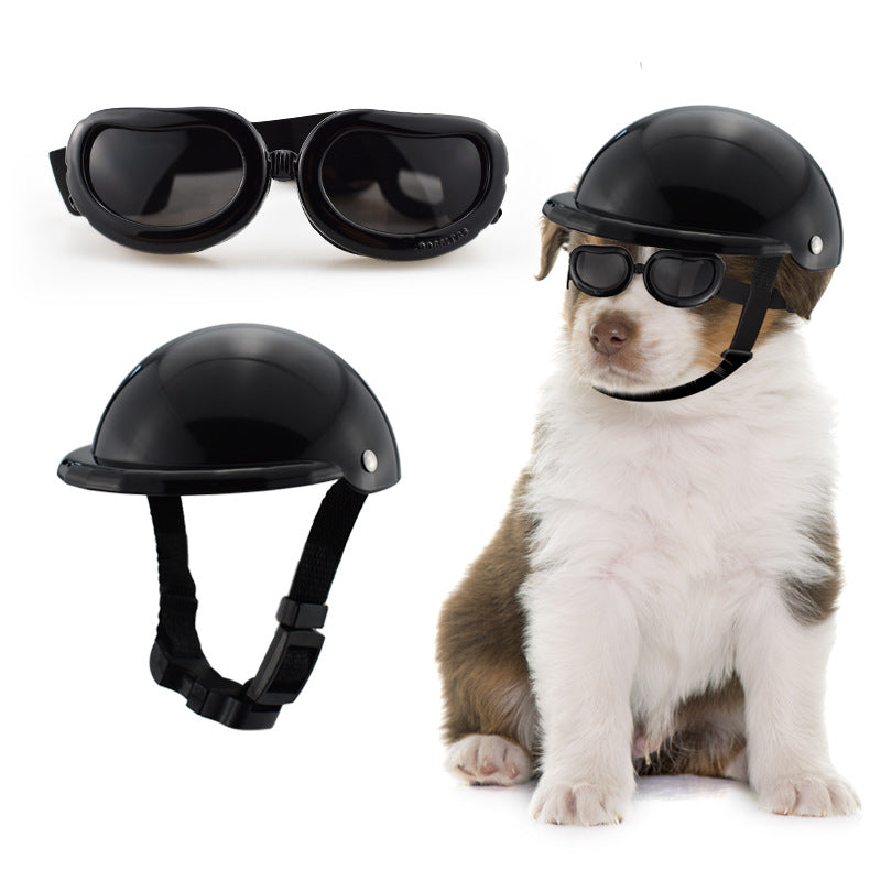 Elosung Black Pet Helmet & Goggles Set Safety Gear For Dogs Uv Protection Durable Abs Material Stylish Outdoor Accessory