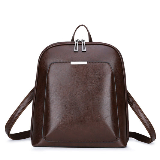 Brown Pu Leather Backpack Stylish Anti Theft Multi Pocket Travel Bag