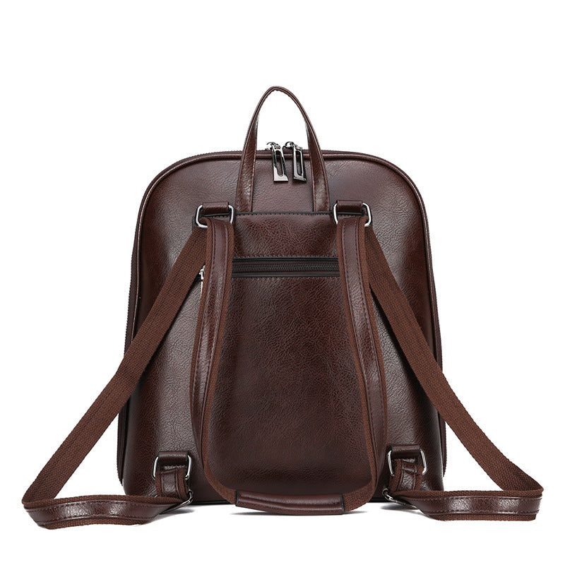 Brown Pu Leather Backpack Stylish Anti Theft Multi Pocket Travel Bag
