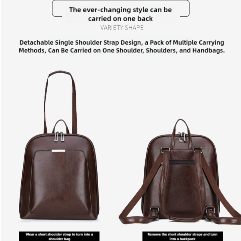 Brown Pu Leather Backpack Stylish Anti Theft Multi Pocket Travel Bag