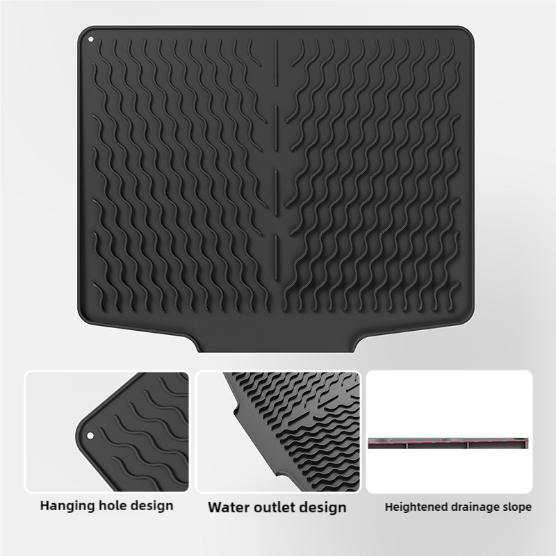 Black Silicone Dish Drying Mat Non Slip Draining Pad For Sink Heat Resistant And Water Absorbent Ideal Dishes Cups Utens
