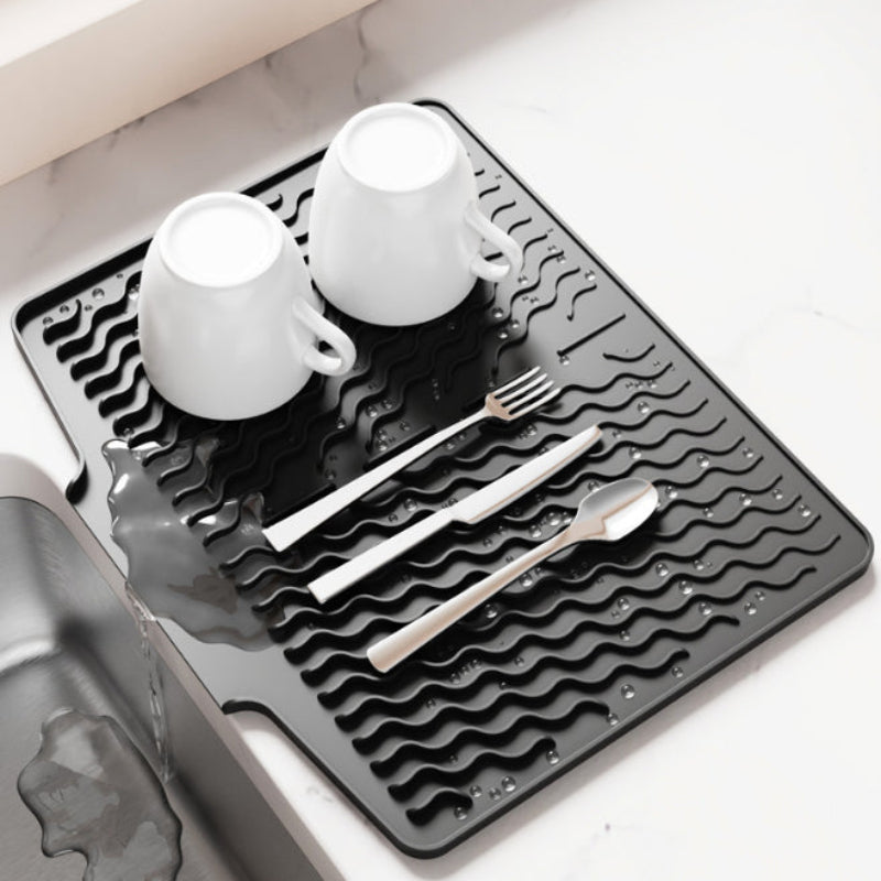 Black Silicone Dish Drying Mat Non Slip Draining Pad For Sink Heat Resistant And Water Absorbent Ideal Dishes Cups Utens