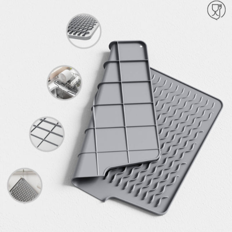Black Silicone Dish Drying Mat Non Slip Draining Pad For Sink Heat Resistant And Water Absorbent Ideal Dishes Cups Utens