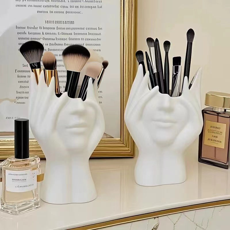 Elosung 2 Pcs White Elegant Hand Shaped Brush Holder Creative Makeup Organizer For Vanity And Desk(Makeup Not Included)