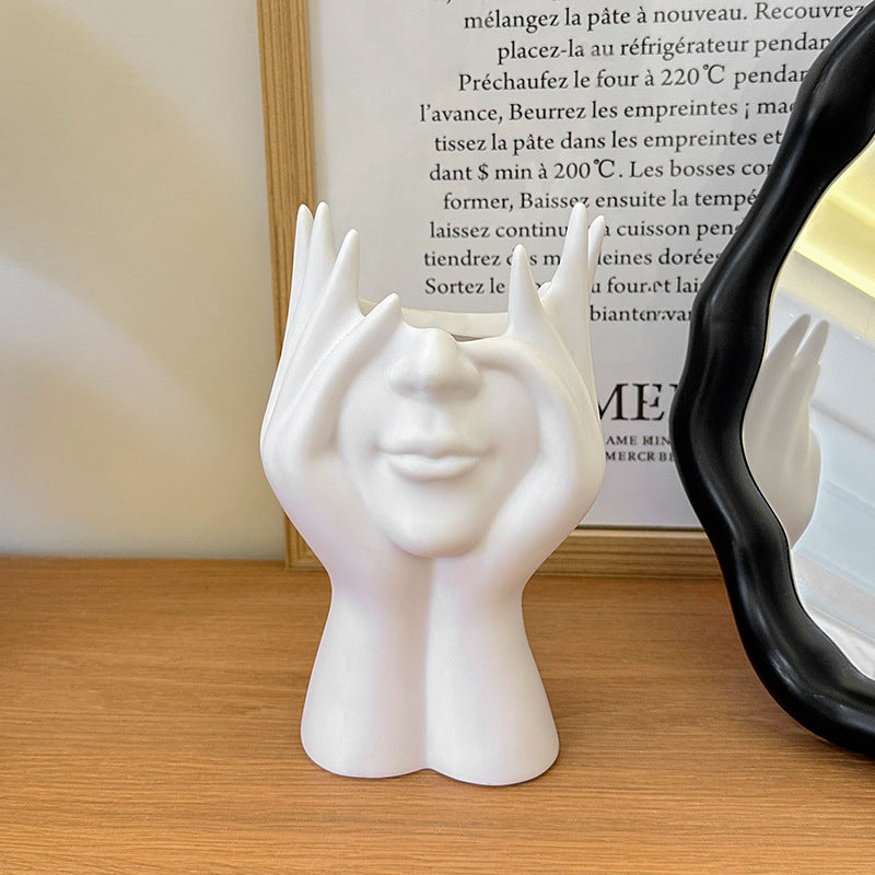 Elosung 2 Pcs White Elegant Hand Shaped Brush Holder Creative Makeup Organizer For Vanity And Desk(Makeup Not Included)