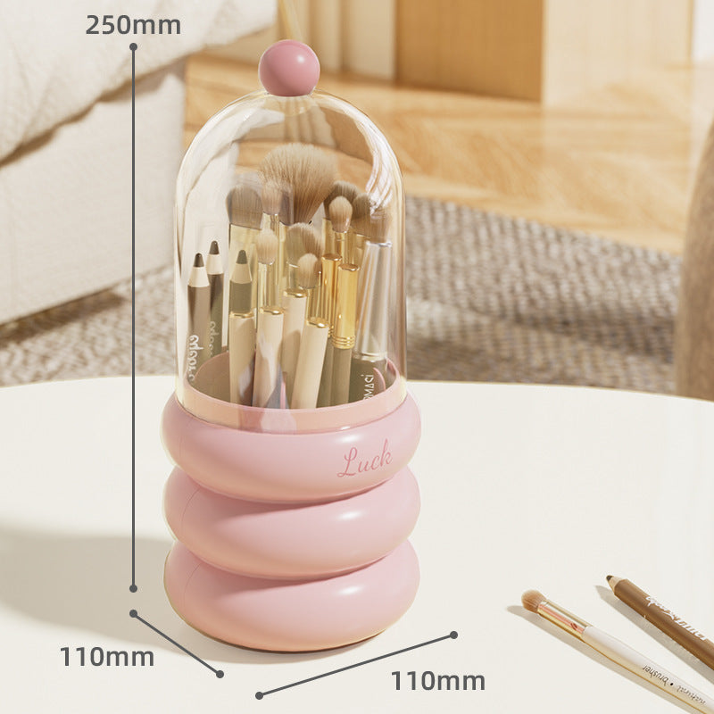 Elosung Pink 360 Rotating Makeup Brush Holder With Clear Dome Stylish Organizer For Vanity Desk And Bathroom