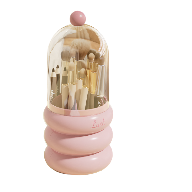 Elosung Pink 360 Rotating Makeup Brush Holder With Clear Dome Stylish Organizer For Vanity Desk And Bathroom
