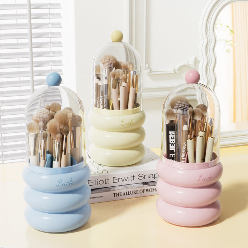 Elosung Pink 360 Rotating Makeup Brush Holder With Clear Dome Stylish Organizer For Vanity Desk And Bathroom