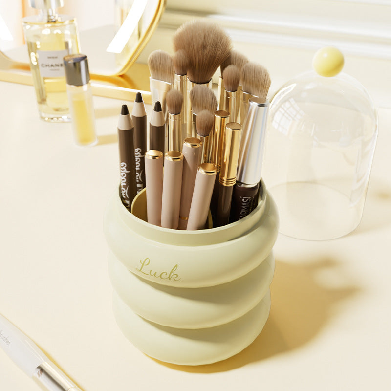 Elosung Pink 360 Rotating Makeup Brush Holder With Clear Dome Stylish Organizer For Vanity Desk And Bathroom