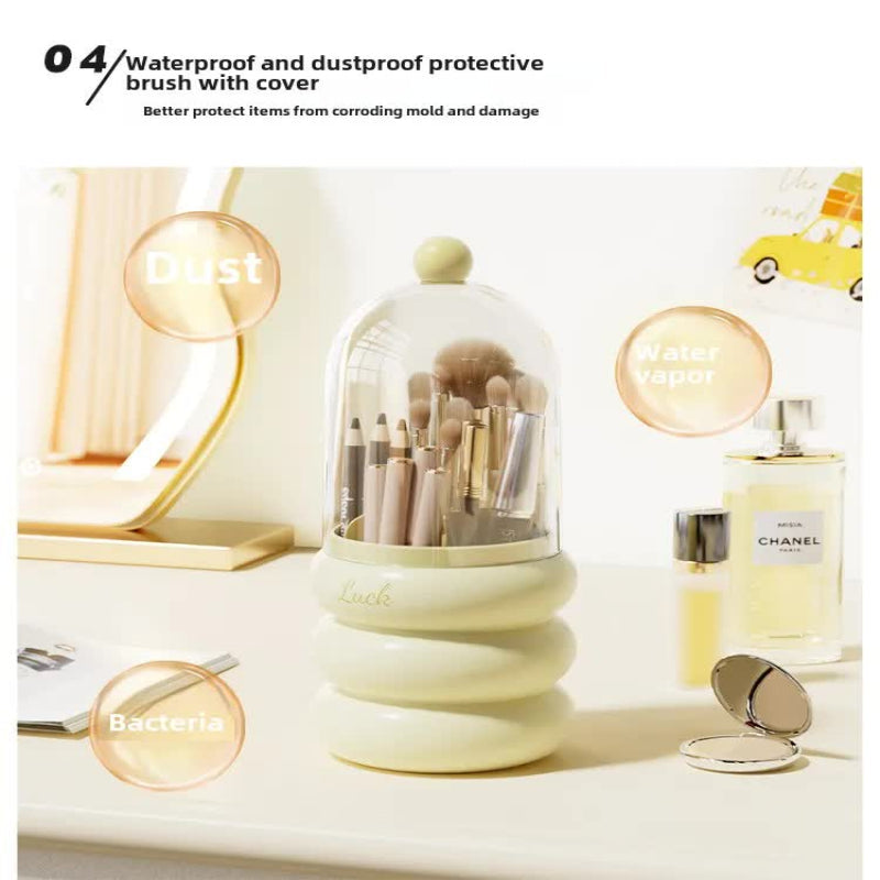 Elosung Pink 360 Rotating Makeup Brush Holder With Clear Dome Stylish Organizer For Vanity Desk And Bathroom