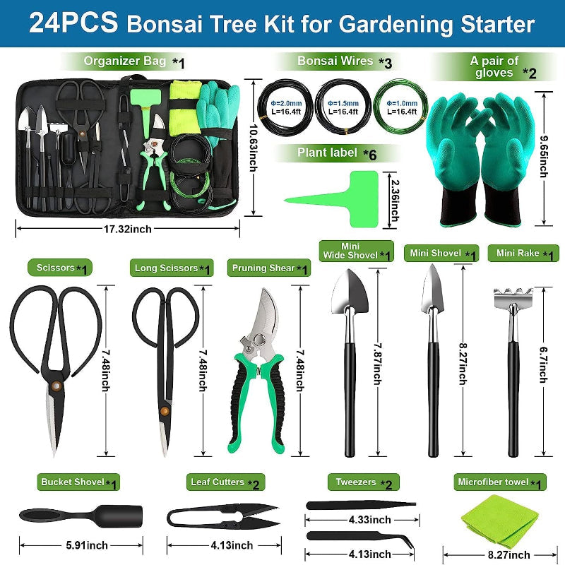 24 Piece Bonsai Tree Tool Kit For Gardening Starters