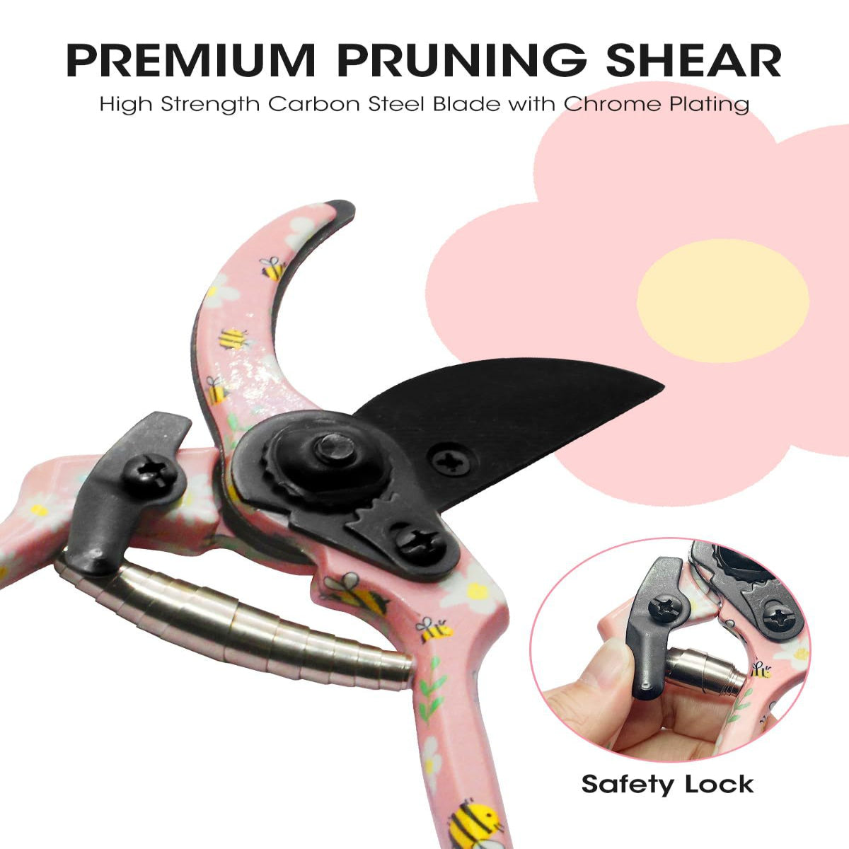 Pink 3-Piece Floral Garden Tool Set Carbon Steel Pruner Trowel & Cultivator For Gardening