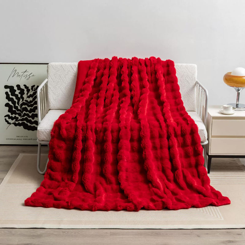 130X160cm Red Plush Toscana Rabbit Hair Throw Blanket Soft Flannel Fleece All Seasons