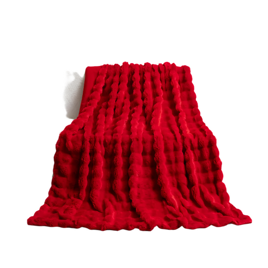 130X160cm Red Plush Toscana Rabbit Hair Throw Blanket Soft Flannel Fleece All Seasons