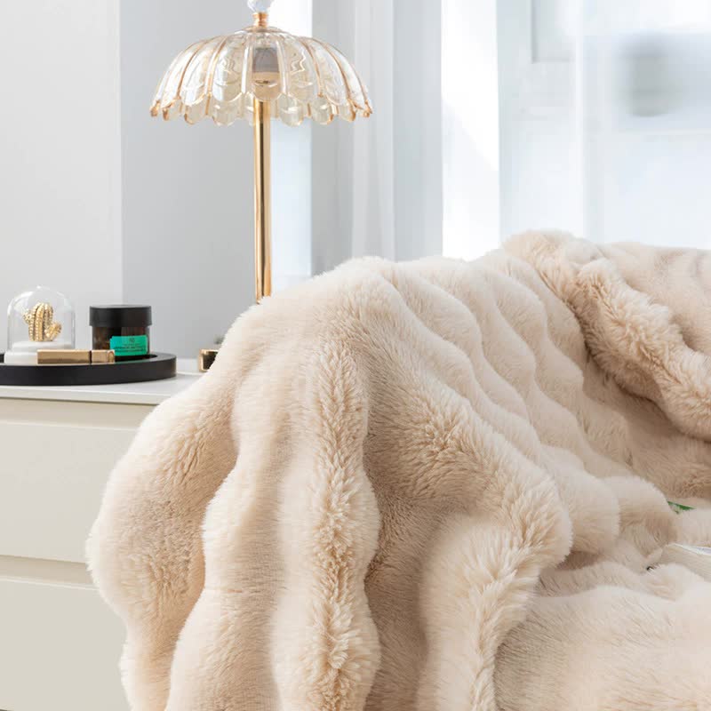 130X160cm Red Plush Toscana Rabbit Hair Throw Blanket Soft Flannel Fleece All Seasons