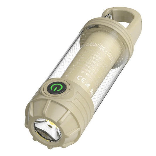 2 Pcs Khaki Outdoor Camping Light With 6 Modes & Keychain Hook Multi Source Mini Flashlight Ipx4 Waterproof