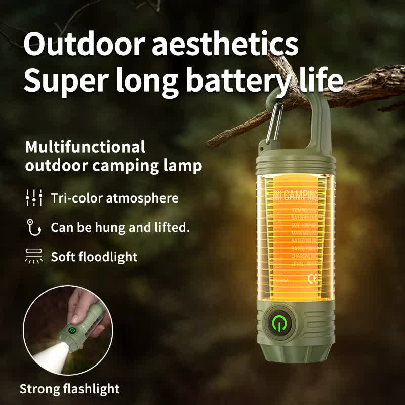 2 Pcs Khaki Outdoor Camping Light With 6 Modes & Keychain Hook Multi Source Mini Flashlight Ipx4 Waterproof