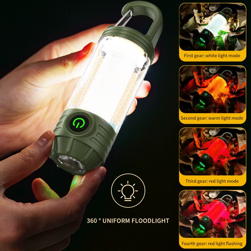 2 Pcs Khaki Outdoor Camping Light With 6 Modes & Keychain Hook Multi Source Mini Flashlight Ipx4 Waterproof