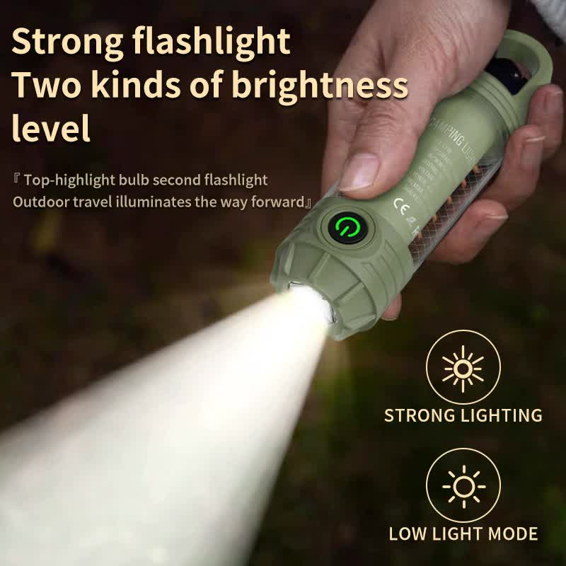 2 Pcs Khaki Outdoor Camping Light With 6 Modes & Keychain Hook Multi Source Mini Flashlight Ipx4 Waterproof