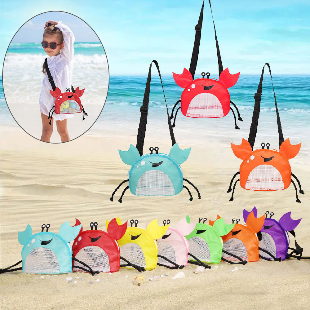 3 Pcs Red Cute Crab Mesh Beach Bag For Kids Shell Collecting Sand Toy