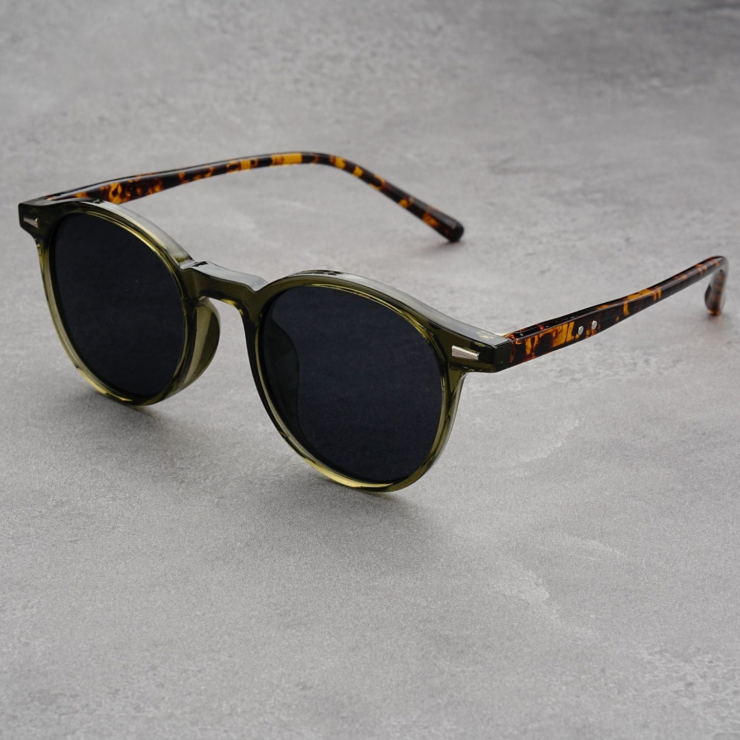 Elosung Green Frame With Gray Flakes 2 Pairs Round Polarized Sunglasses Uv Protection