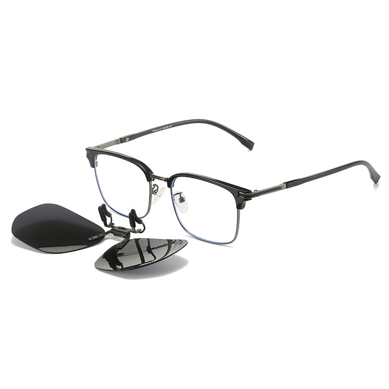 Black Grey 2 Piece Flip Up Sunglasses Clip On Set For Glasses Uv Protective Square Polarized Lenses Driving
