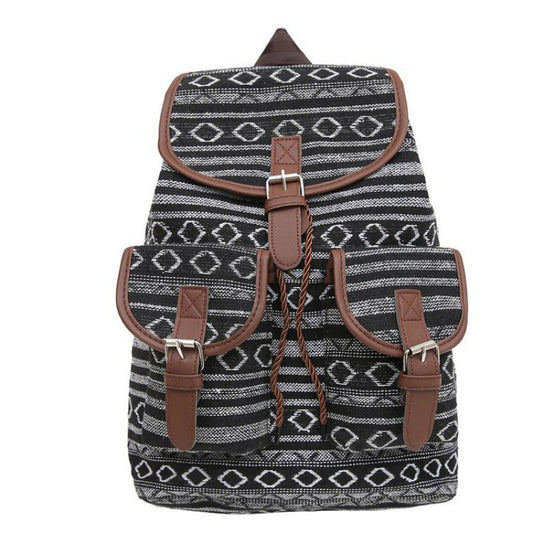 Black Stripes Boho Pattern Backpack Stylish Casual For Everyday