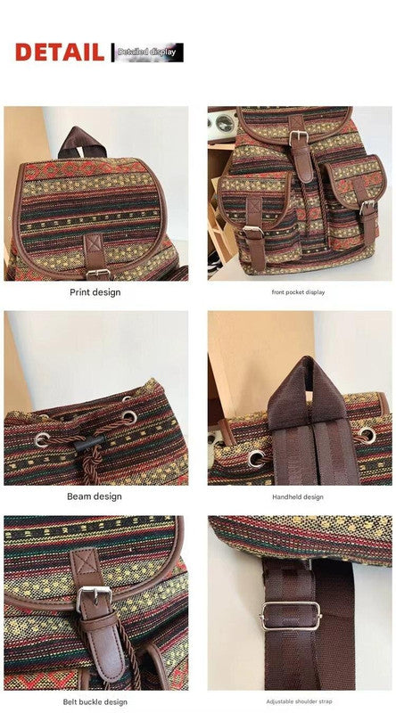 Black Stripes Boho Pattern Backpack Stylish Casual For Everyday