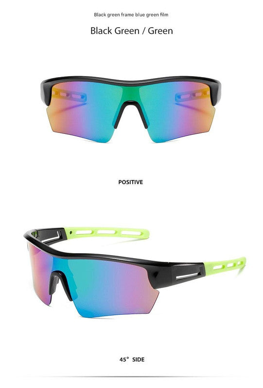 Elosung 2 Pcs Outdoor Sports Sunglasses Uv Protection Hd Lenses For Cycling Boating Fishing(Black Green Frame Blue Film)