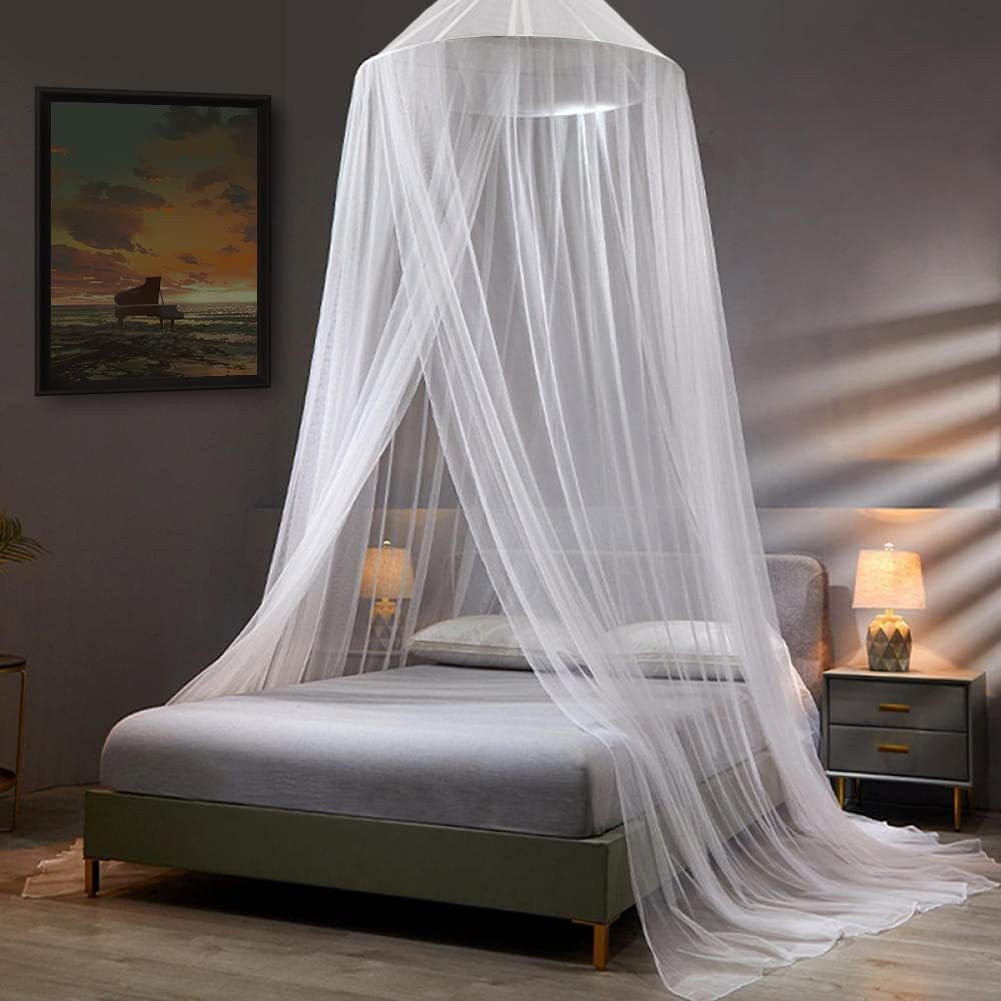 White Hanging Princess Bed Canopy Mosquito Net Dome Bedding For Dorm Rooms & Bedrooms (Fits 1.5M 1.8M Beds)