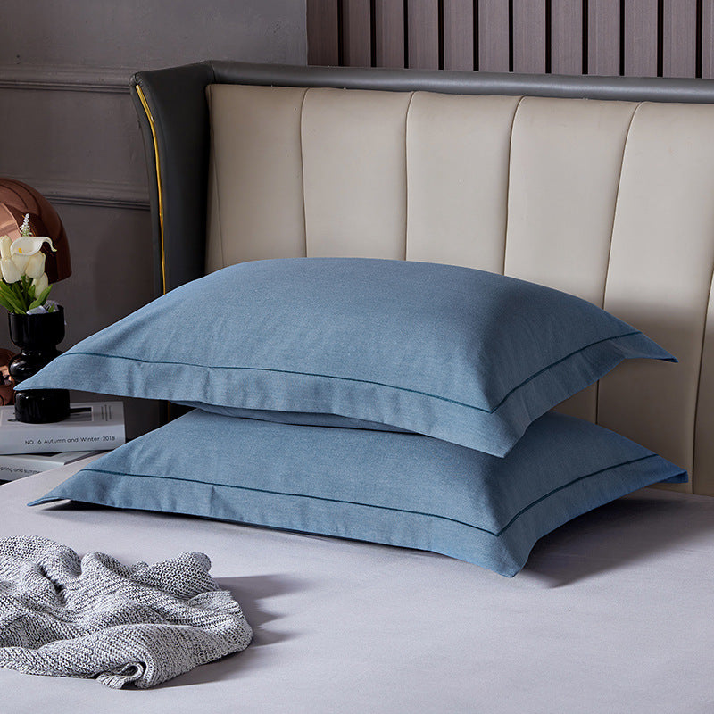 Blue Pure Cotton Flannel Pillowcase Set Soft Thickened Solid Color Pair 48X74cm