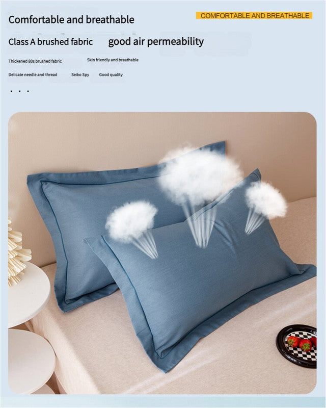 Blue Pure Cotton Flannel Pillowcase Set Soft Thickened Solid Color Pair 48X74cm